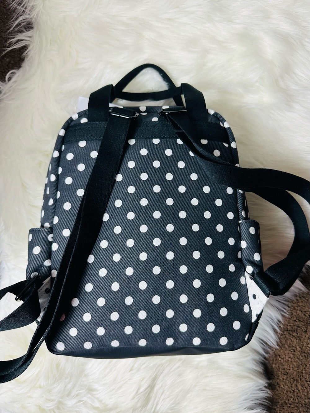 Betsey Johnson Black & White Polka Dot Heart Patch Backpack - Picture 3 of 16